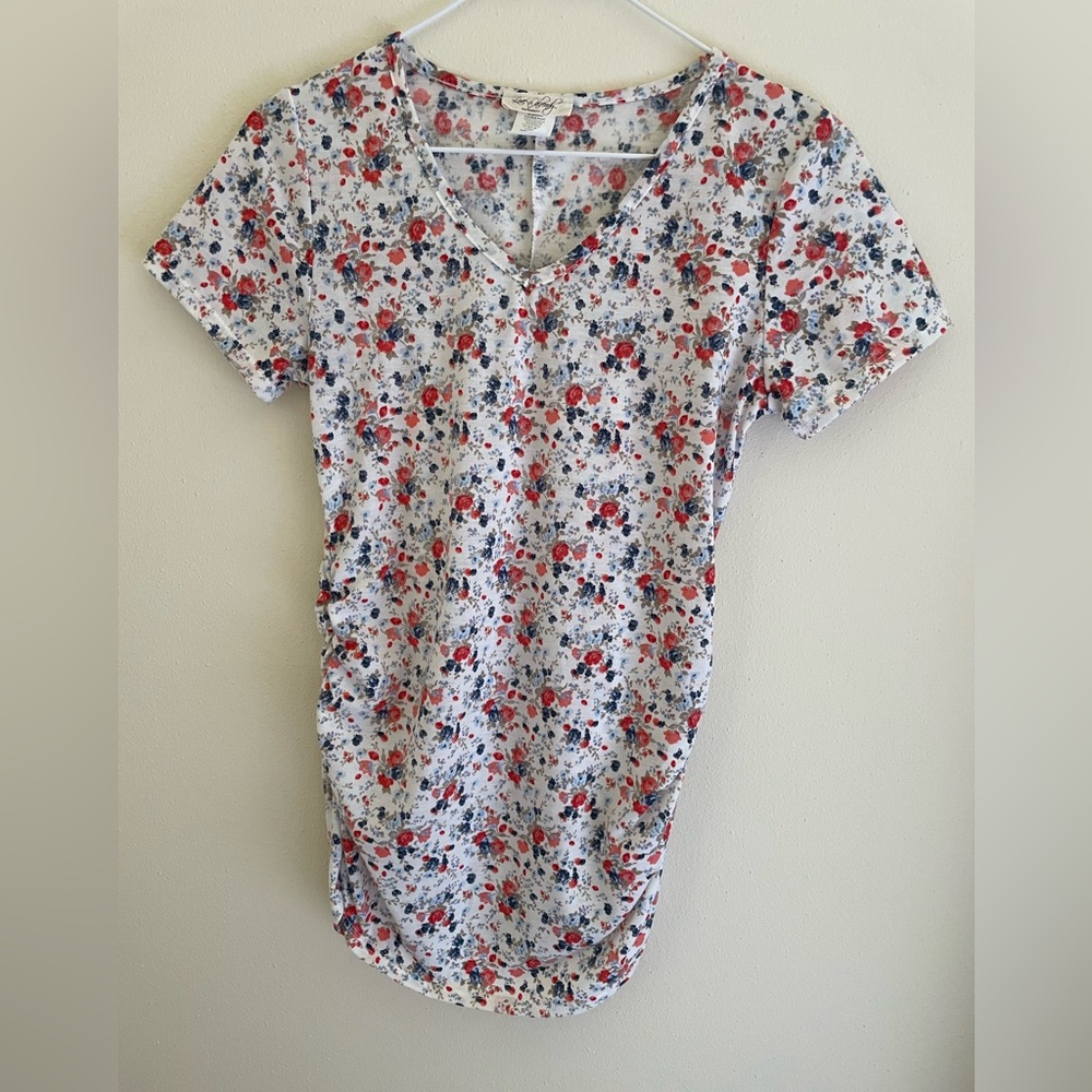 LOVE U ALREADY Maternity Short-Sleeve V-Neck Ruched Floral Top Size Small